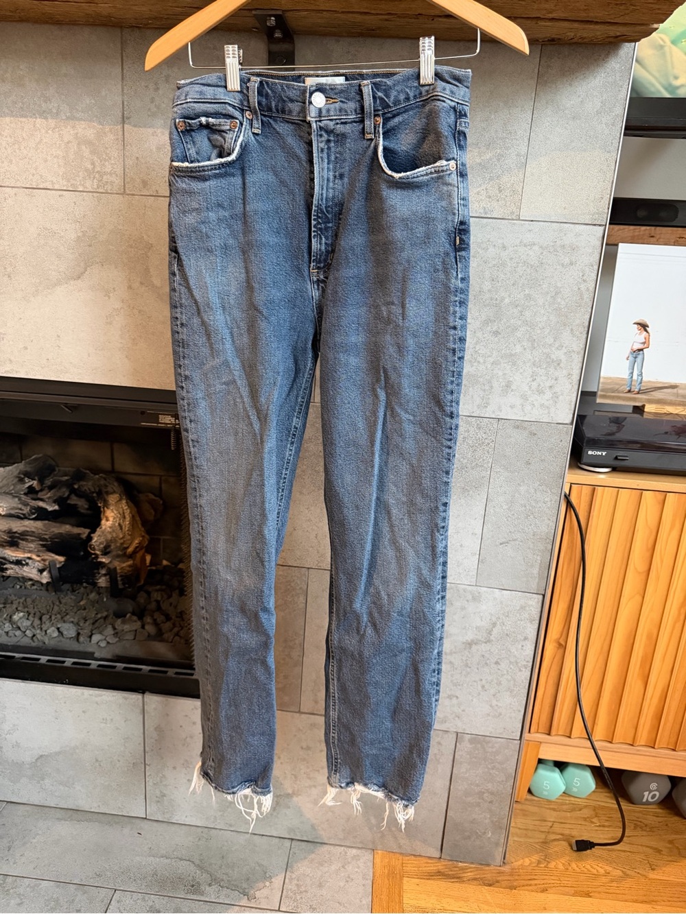 Agolde high rise stovepipe jeans in medium blue